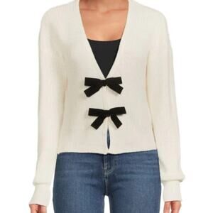 DESIGN HISTORY Women's Bow Ribbed Cardigan - L - NWT